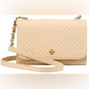 Tory Burch Marion Embossed Shoulder Bag in Light Oak